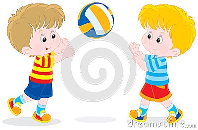Children playing volleyball Vector Illustration