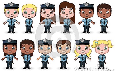 Children Police Set 2 Vector Illustration