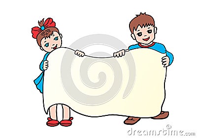 Children with poster Vector Illustration