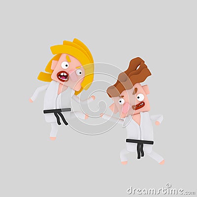 Children practicing karate 3D Cartoon Illustration