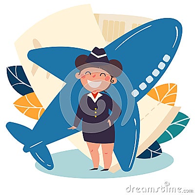 Children profession. stewardess, flight attendant Vector Illustration