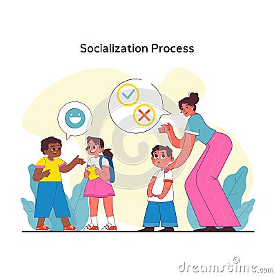 Children psychology. Kids socialization Process. Chid behavior, emotional Vector Illustration