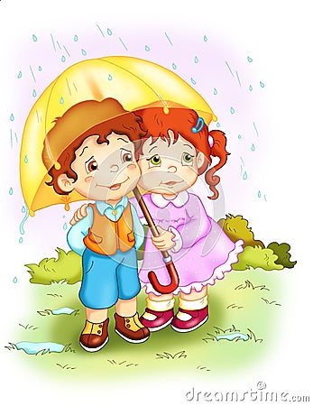 Children. The rain Stock Photo