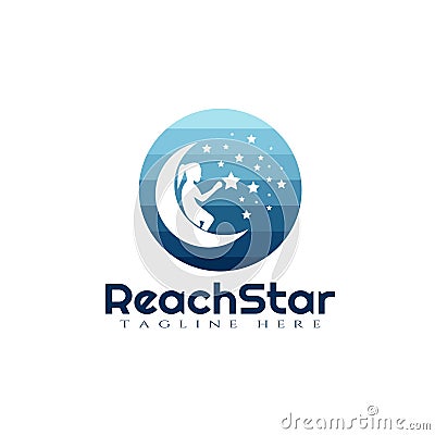 Children Reach star vector logo design,dream kids Vector Illustration