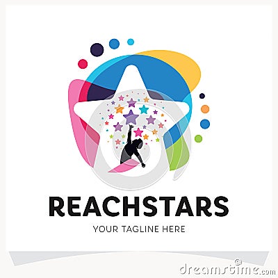 Children Reach Stars Logo Design Template Inspiration Vector Illustration