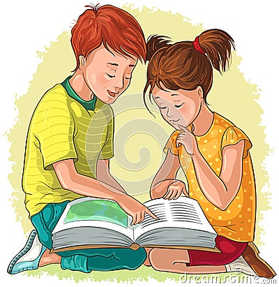Children read the book. Vector cartoon illustration Vector Illustration