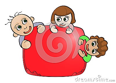 Children with red blank space Vector Illustration