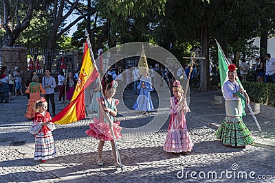 Children in religious procession Ronda Spain Editorial Stock Photo