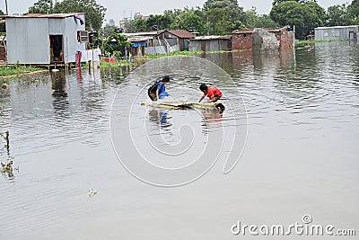 Flooded heavy rains after cyclone Remal landfall in Dhaka. Editorial Stock Photo