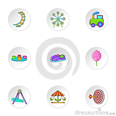 Children rides icons set, cartoon style Vector Illustration