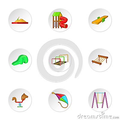 Children rides icons set, cartoon style Vector Illustration