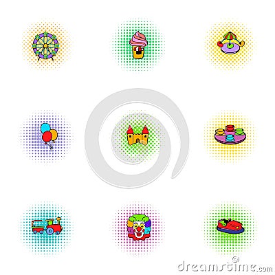 Children rides icons set, pop-art style Vector Illustration