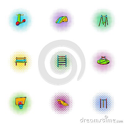 Children rides icons set, pop-art style Vector Illustration