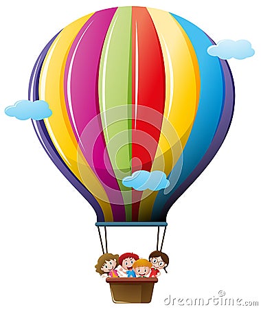 Children riding on colorful balloon Cartoon Illustration