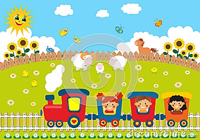 Children riding train Stock Photo