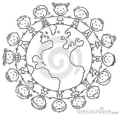 Children round the Globe Vector Illustration