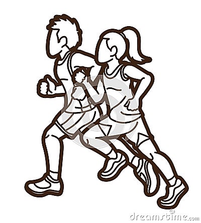 Children Running Boy and Girl Playing Together Exercise Runner Jogging Cartoon Sport Graphic Vector Illustration