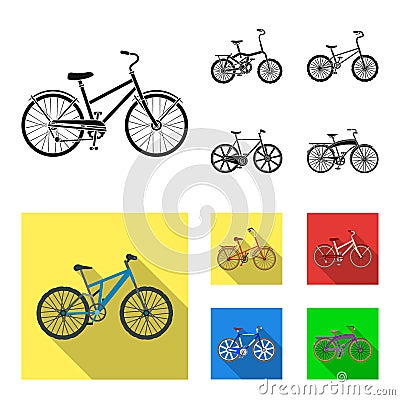 Children`s bicycle and other kinds.Different bicycles set collection icons in black, flat style vector symbol stock Vector Illustration