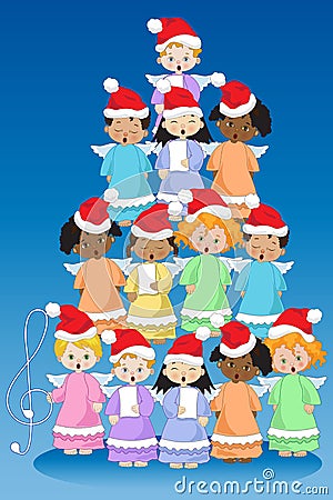 Children`s choir in the form of a christmas tree Vector Illustration