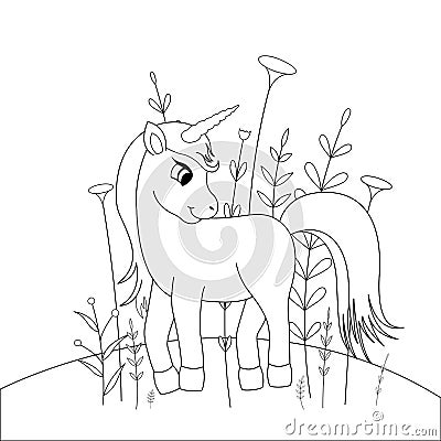 Children s coloring book with cartoon animals. Educational tasks for preschool children cute unicorn Vector Illustration