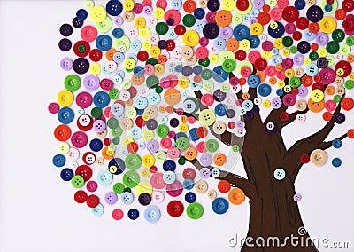 Children's craft of a tree made of buttons Stock Photo