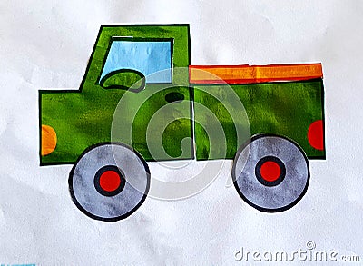 Children`s creative paper applique in the form of a truck Stock Photo