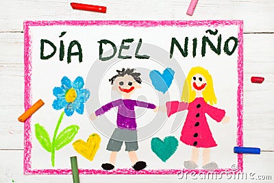 Children`s day card with Spanish words Children`s day Stock Photo