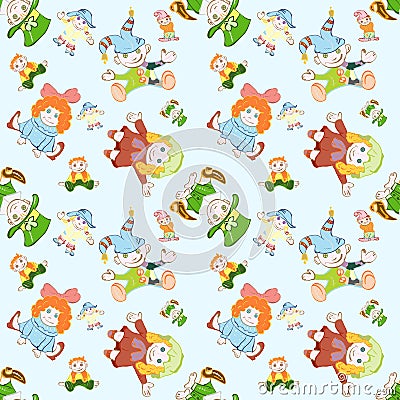 Children`s dolls pattern in costumes 1 Vector Illustration