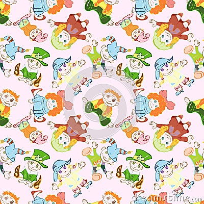 Children`s dolls pattern in costumes 4 Vector Illustration