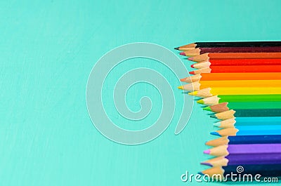 Children`s drawing and color pencils Stock Photo