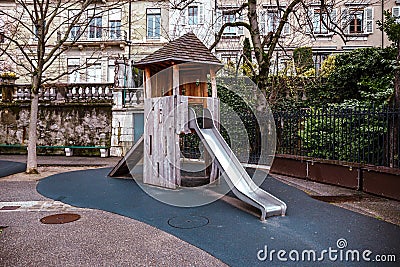 Children's empty slide in Geneva Switzerland Stock Photo