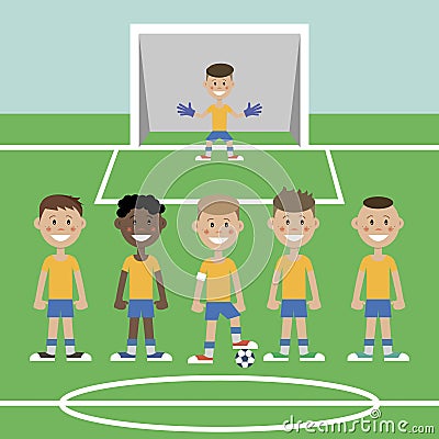 A children s football team Vector Illustration