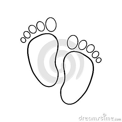 Children`s footprint. Traces of bare feet. Vector illustration of bare footprints. Linear symbol of footprints Vector Illustration