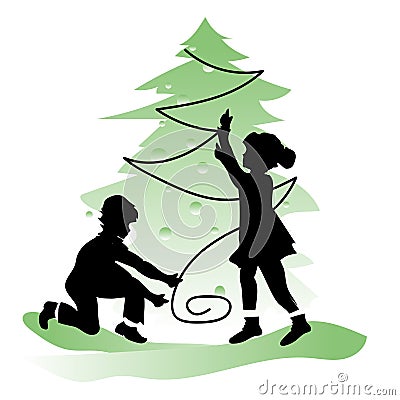 Children's friendship. Boy and girl in christmas Vector Illustration