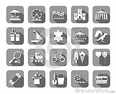 Children`s games and entertainment, icons, gray, vector. Vector Illustration