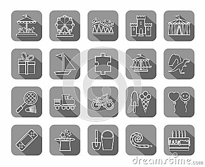 Children`s games and entertainment, icons, grey, flat, line, vector. Vector Illustration