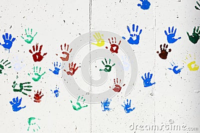 Children's hand prints Stock Photo