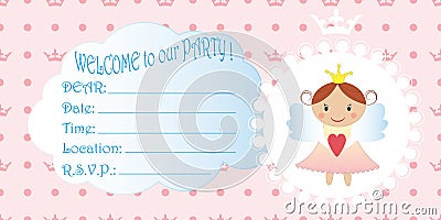 Children s invitation. Princess Birthday Party Invitation Vector Illustration