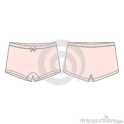 Children`s knickers. Mini-short knickers in light pink color on white background. Women panties Cartoon Illustration