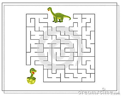 Children's logic game go through the maze. Help the baby brontosaurus to pass the maze, dinosaurs. Vector Vector Illustration