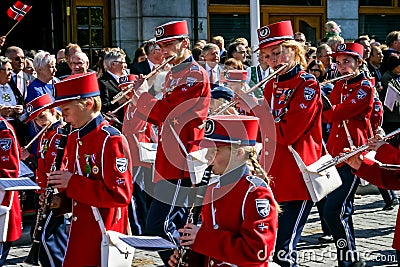 Children`s marching band parade on Norwegian Constitution Day in Oslo, Norway Editorial Stock Photo