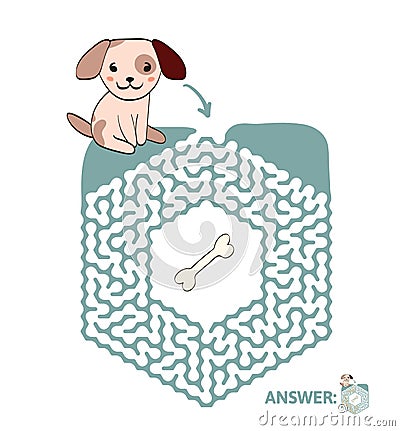 Children`s maze with dog and bone. Puzzle game for kids, vector labyrinth illustration. Vector Illustration