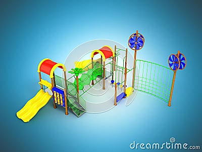 Children`s motley playground green 3d render on a blue backgroun Stock Photo