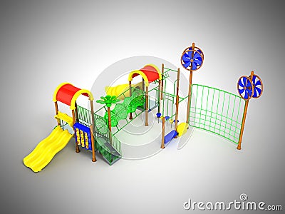 Children`s motley playground green 3d render on a gray backgroun Stock Photo