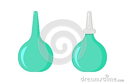Children's nasal aspirator. Medicinal rubber douche bag. Vector Illustration