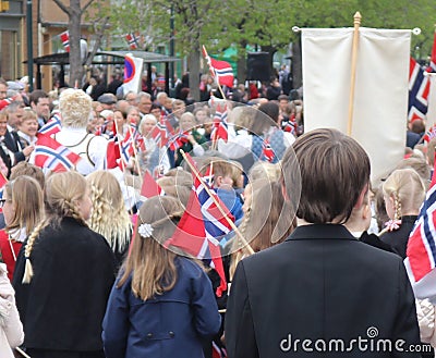 Children`s parade in Trondheim on Norwegian National Day Editorial Stock Photo
