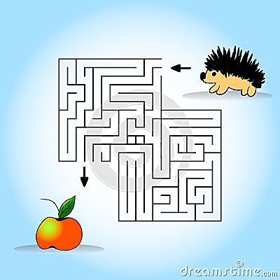 Children s picture - help to find a hedgehog apple. Vector illustration. Hand drawing Vector Illustration