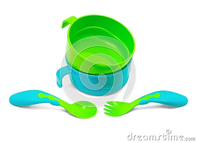 Children's plastic tableware Stock Photo