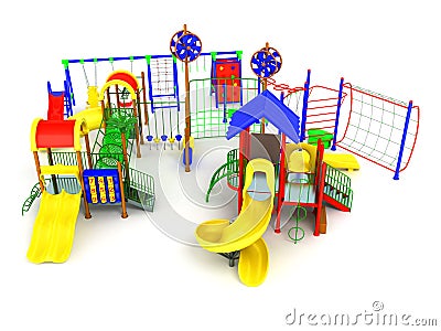 Children`s playground concept red yellow blue green 3d render on Stock Photo