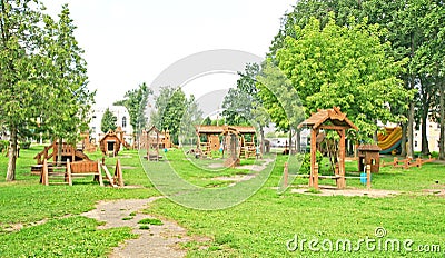 Children's playground with play furniture in Uglich Stock Photo